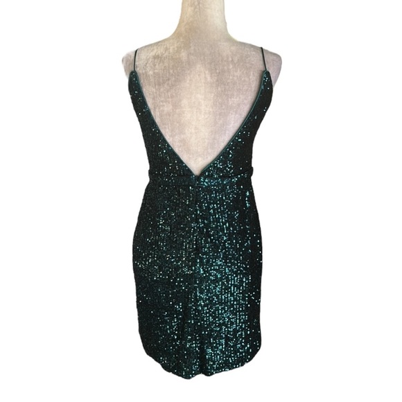 PromGirl Emerald Green Sequin Wrap Front Open Back Mini Dress - 8 - Picture 6 of 11